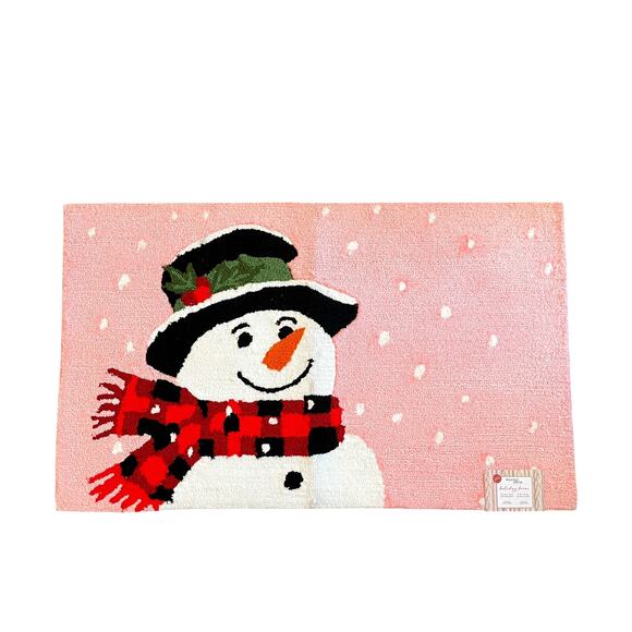 Nourison Hand Hooked Pink Christmas Accent Rug 27x45 Snowman Holiday Decor NEW - Picture 8 of 10
